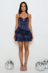 Lipgloss Logic Satin Mini Dress Navy